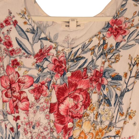 Billabong Blouse Womens Small Floral Long Sleeve Beachy Boho Peasant Gauzy - Picture 3 of 13